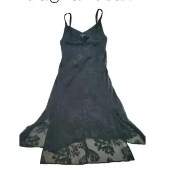 rag and bone Colette Slip Midi Velvet Floral V neck Dress Black L - Picture 1 of 10